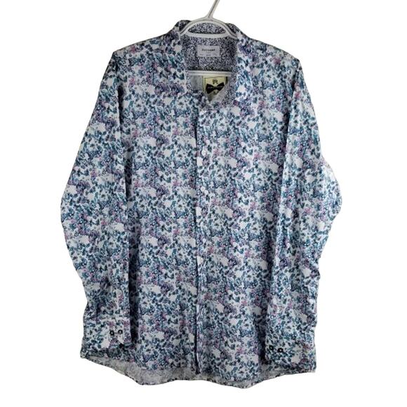 Duchamp London Slim Fit Flip Cuff Floral Men's Dress Shirt Sz XXL 18/46 NWT - Picture 1 of 6